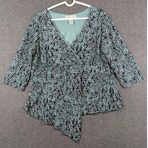 Dressbarn Teal Geomtric Patterned Handerchief Hem Women's Blouse Size‎ 1X